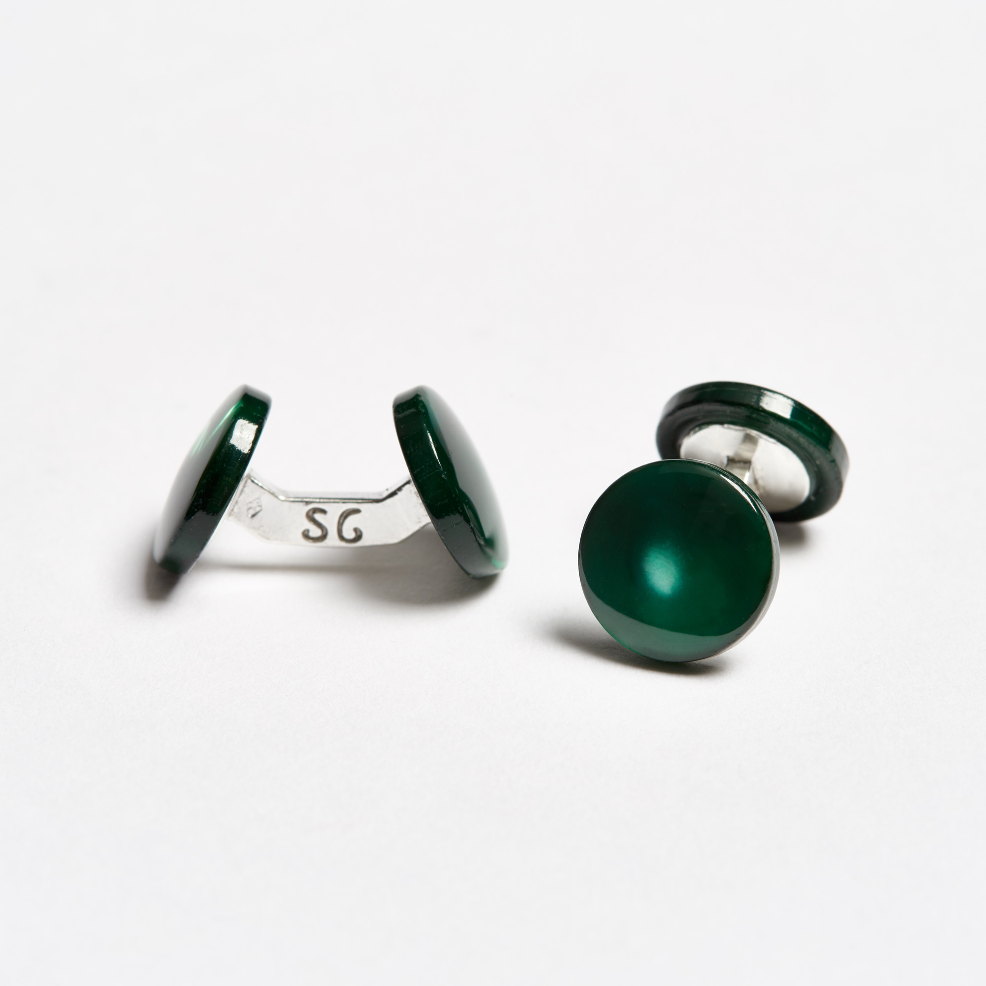 Handmade Green Tinted Mother-of-Pearl Cufflinks - Green Colour Samuel Gassmann Cufflinks The Garnered 106