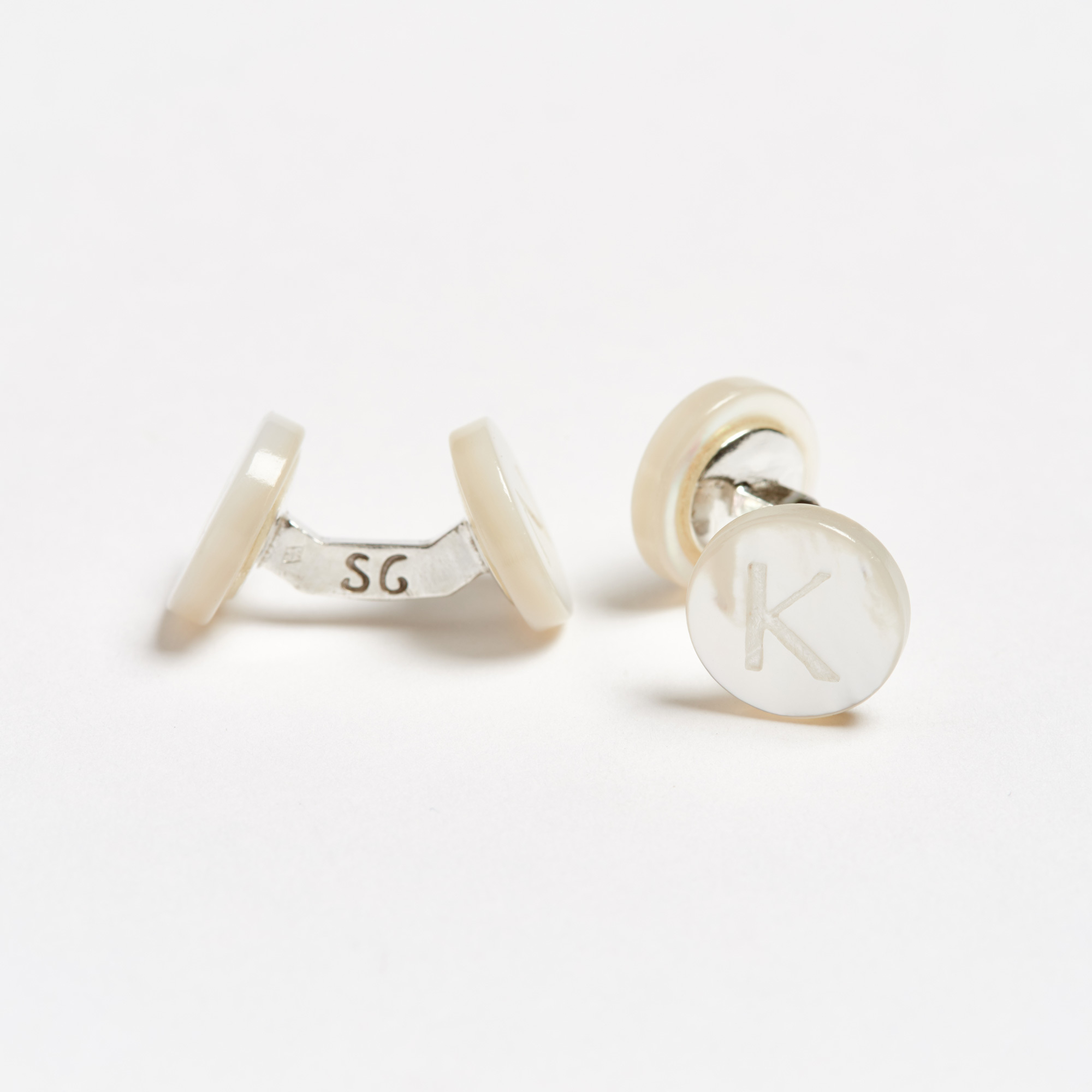 Mother-of-Pearl Initial Alphabet Cufflinks - K Day Alphabet Samuel Gassmann Cufflinks The Garnered 70
