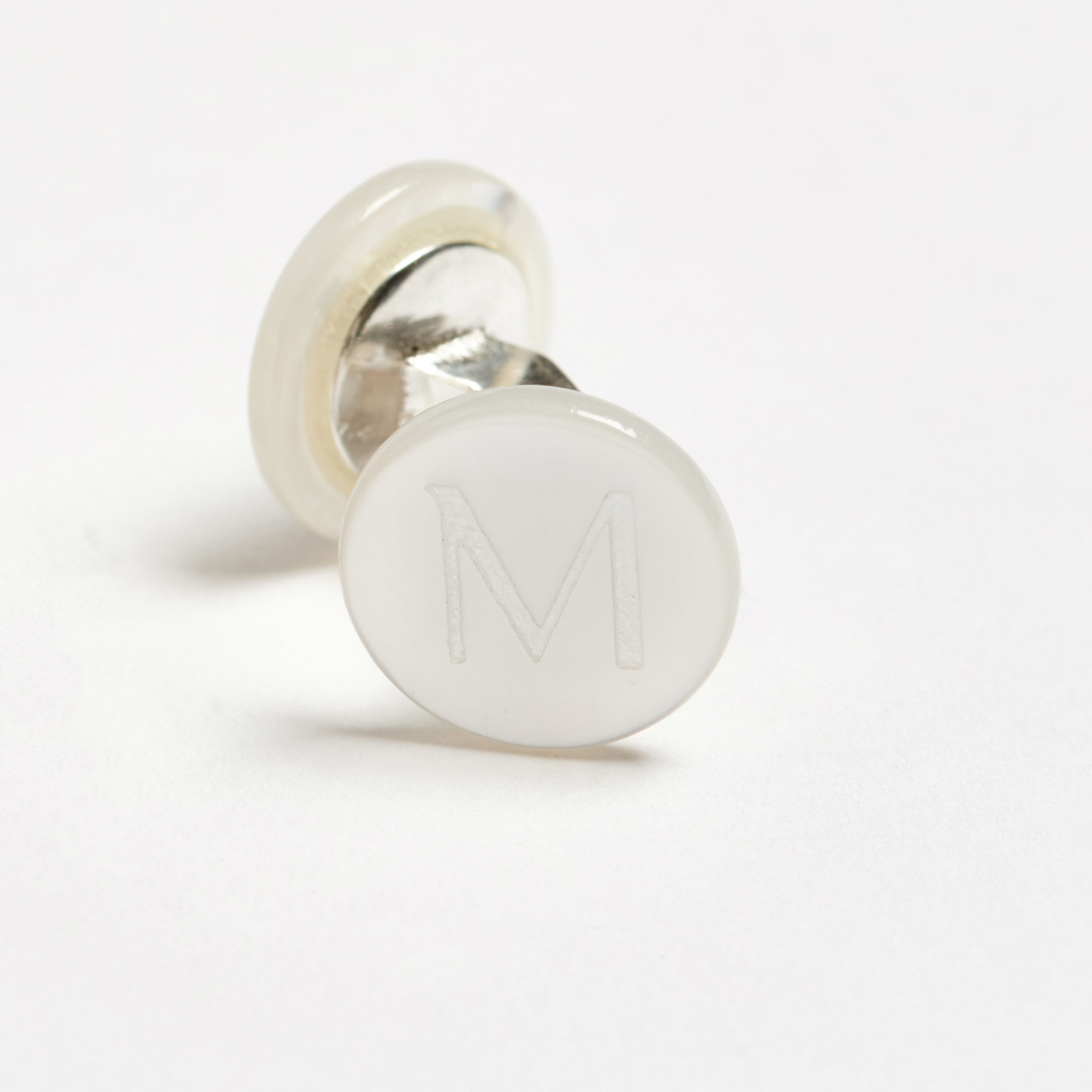 Mother-of-Pearl Initial Alphabet Cufflinks - M Day Alphabet Samuel Gassmann Cufflinks The Garnered 72C
