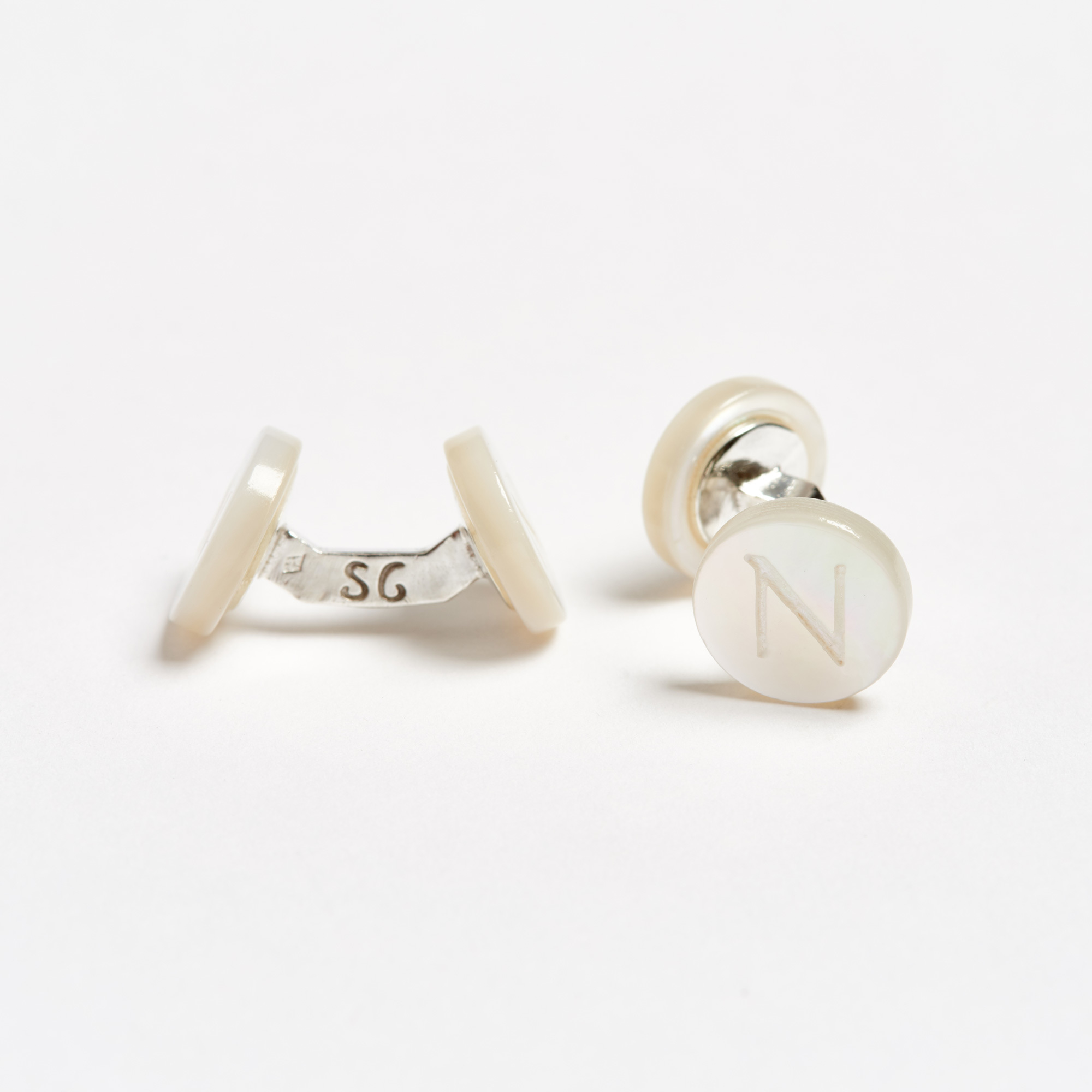 Mother-of-Pearl Initial Alphabet Cufflinks - N Day Alphabet Samuel Gassmann Cufflinks The Garnered 73
