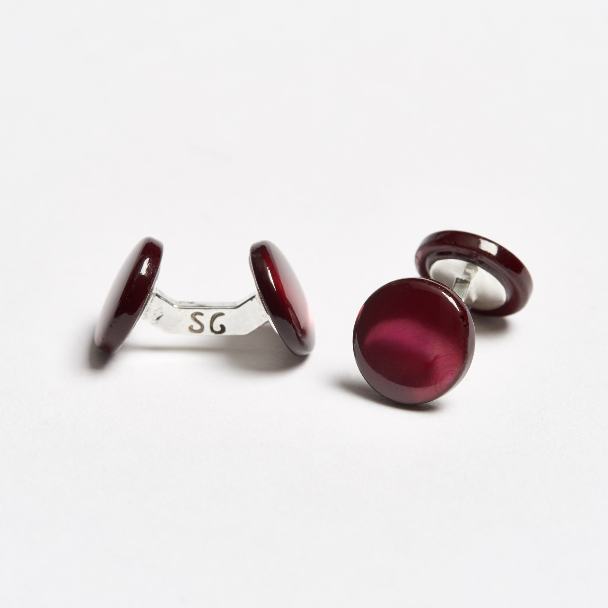 Handmade Red Tinted Mother-of-Pearl Cufflinks - Red Colour Samuel Gassmann Cufflinks The Garnered 108