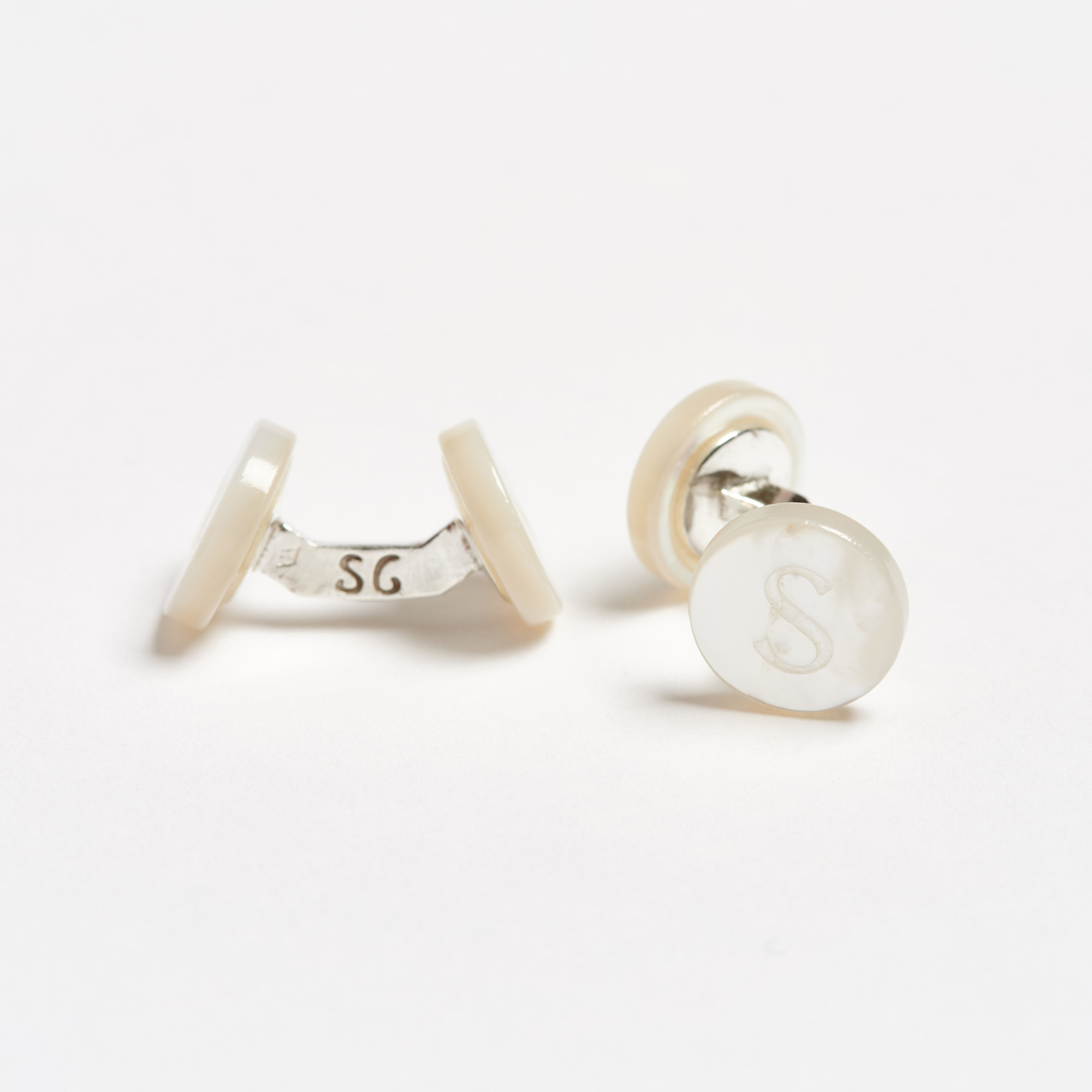 Mother-of-Pearl Initial Alphabet Cufflinks - S Day Alphabet Samuel Gassmann Cufflinks The Garnered 78
