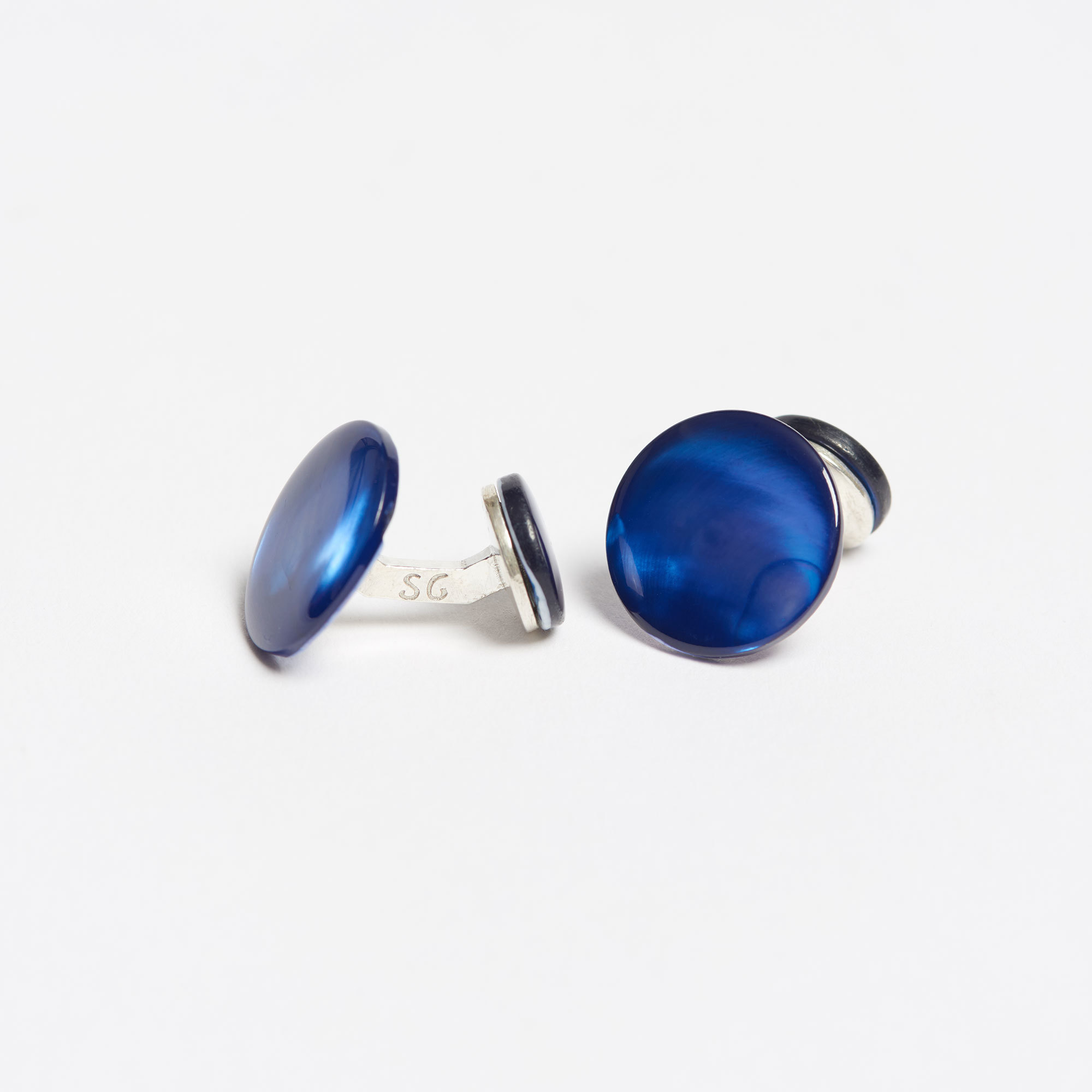 Blue Mother-of-Pearl Asymmetric Cufflinks - Samuel Gassmann Blue Asymmetric Cufflinks The Garnered