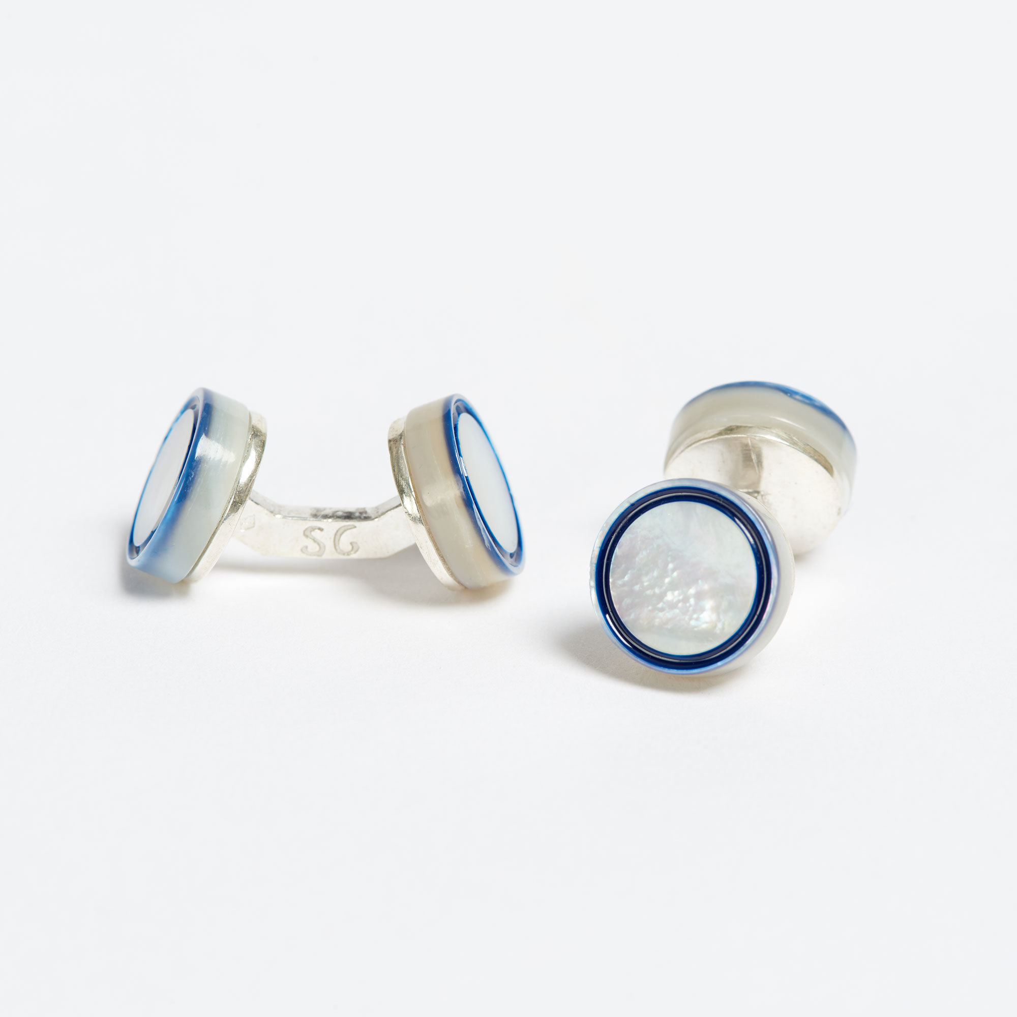Handmade Blue Circle Mother-of-Pearl Cufflinks - Samuel Gassmann Blue Circle Cufflinks The Garnered