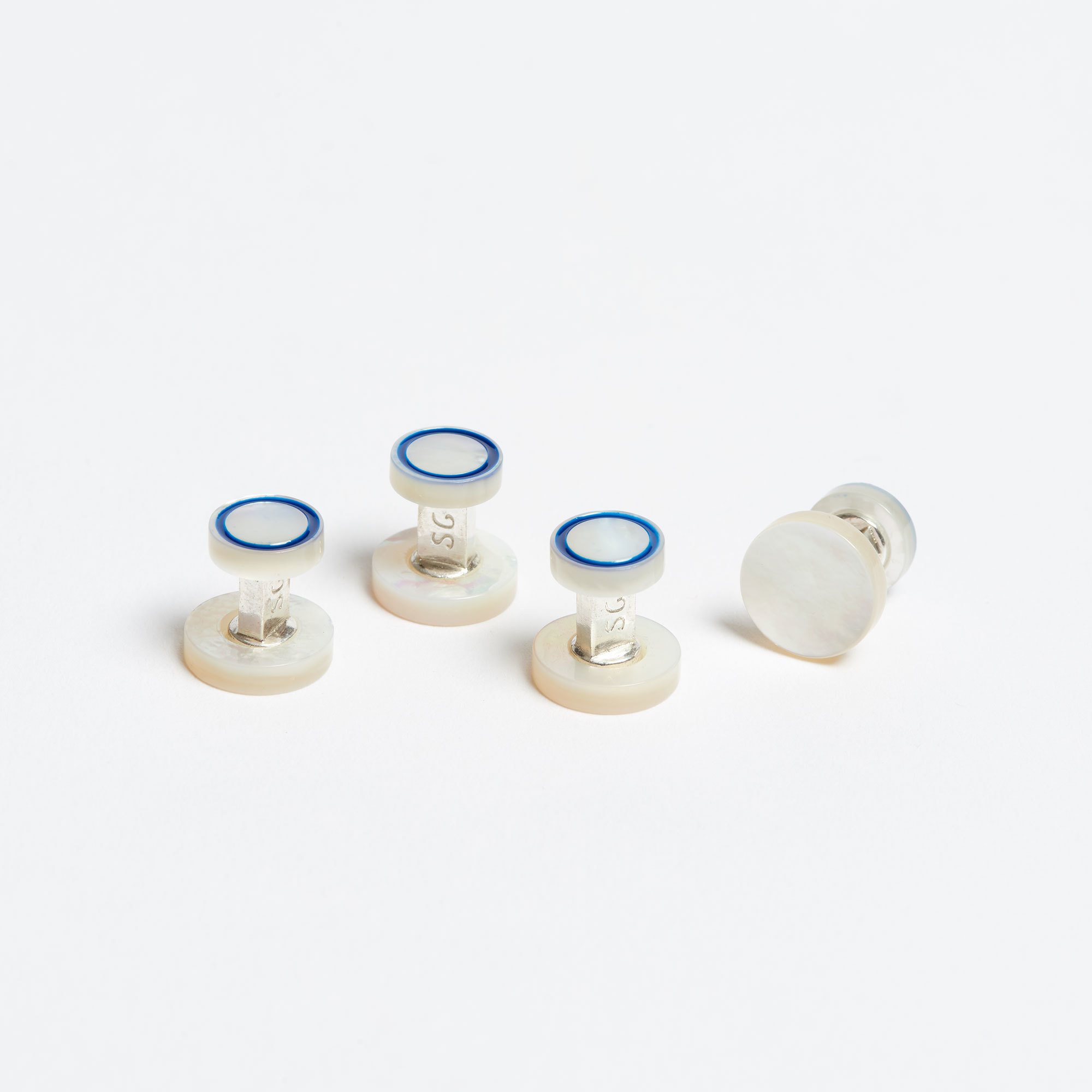 Handmade Blue Circle Mother-of-Pearl Dress Studs - Samuel Gassmann Circle Dress Studs Blue The Garnered
