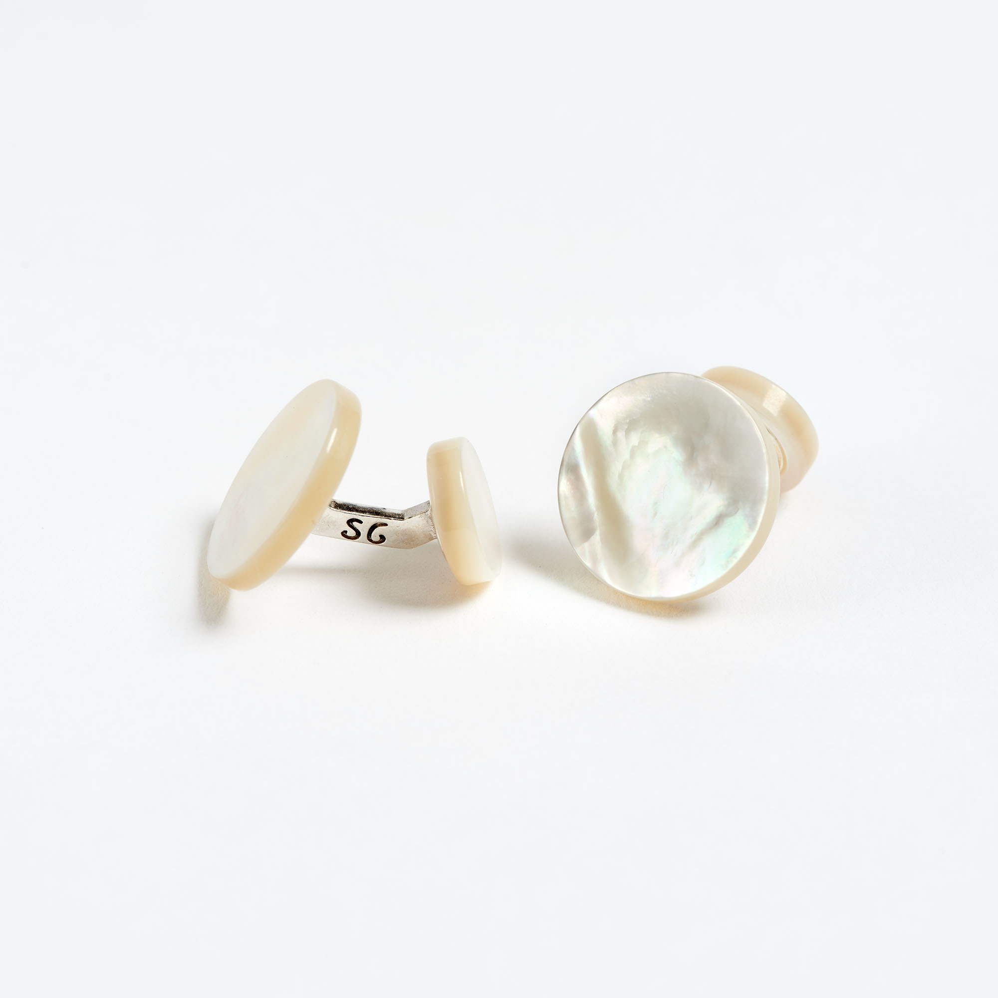 White Mother-of-Pearl Cabochon Cufflinks - Samuel Gassmann Day Cabochon Cufflinks The Garnered