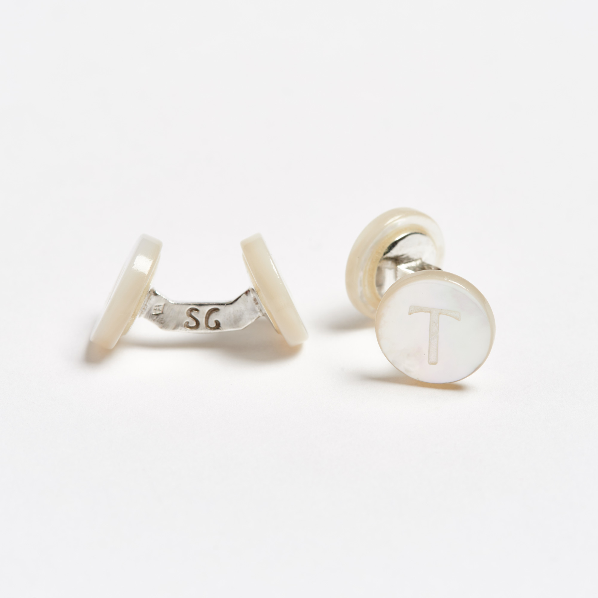 Mother-of-Pearl Initial Alphabet Cufflinks - T Day Alphabet Samuel Gassmann Cufflinks The Garnered 79