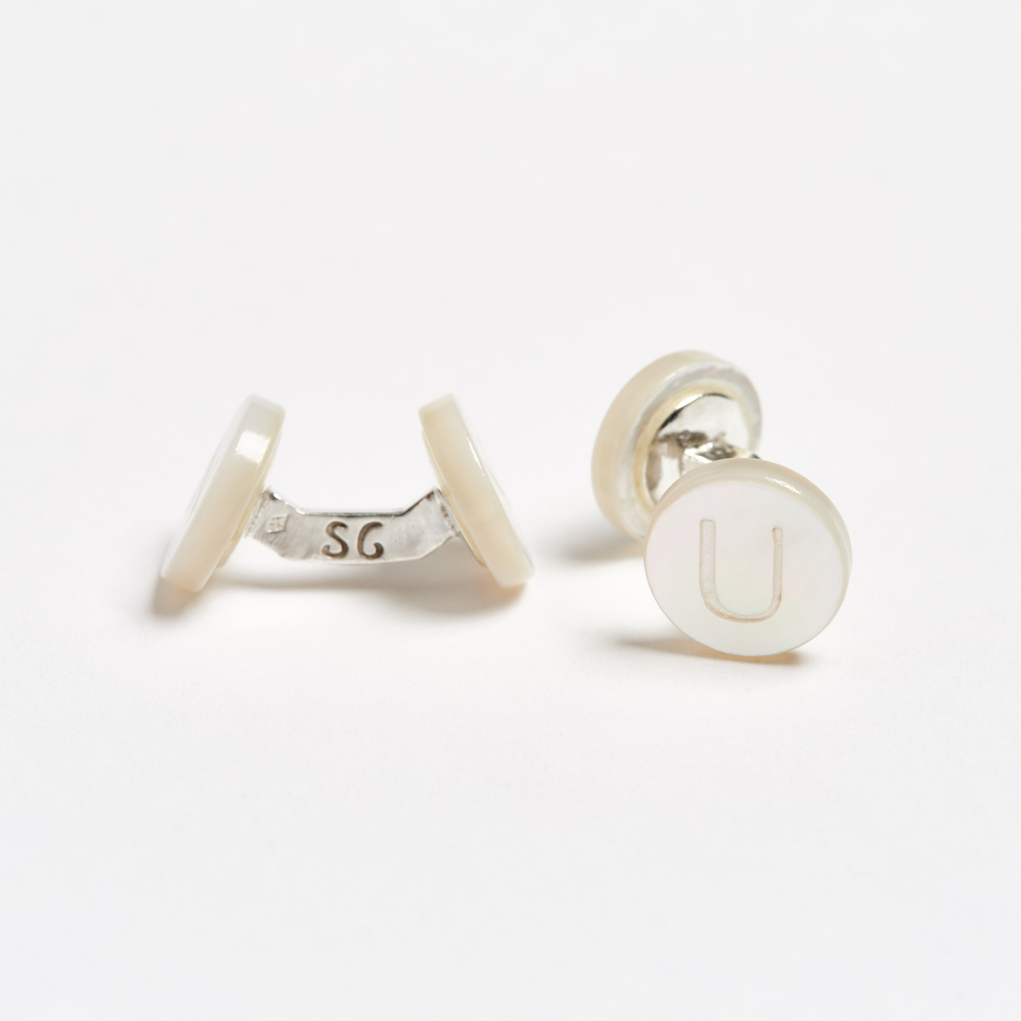 Mother-of-Pearl Initial Alphabet Cufflinks - U Day Alphabet Samuel Gassmann Cufflinks The Garnered 80