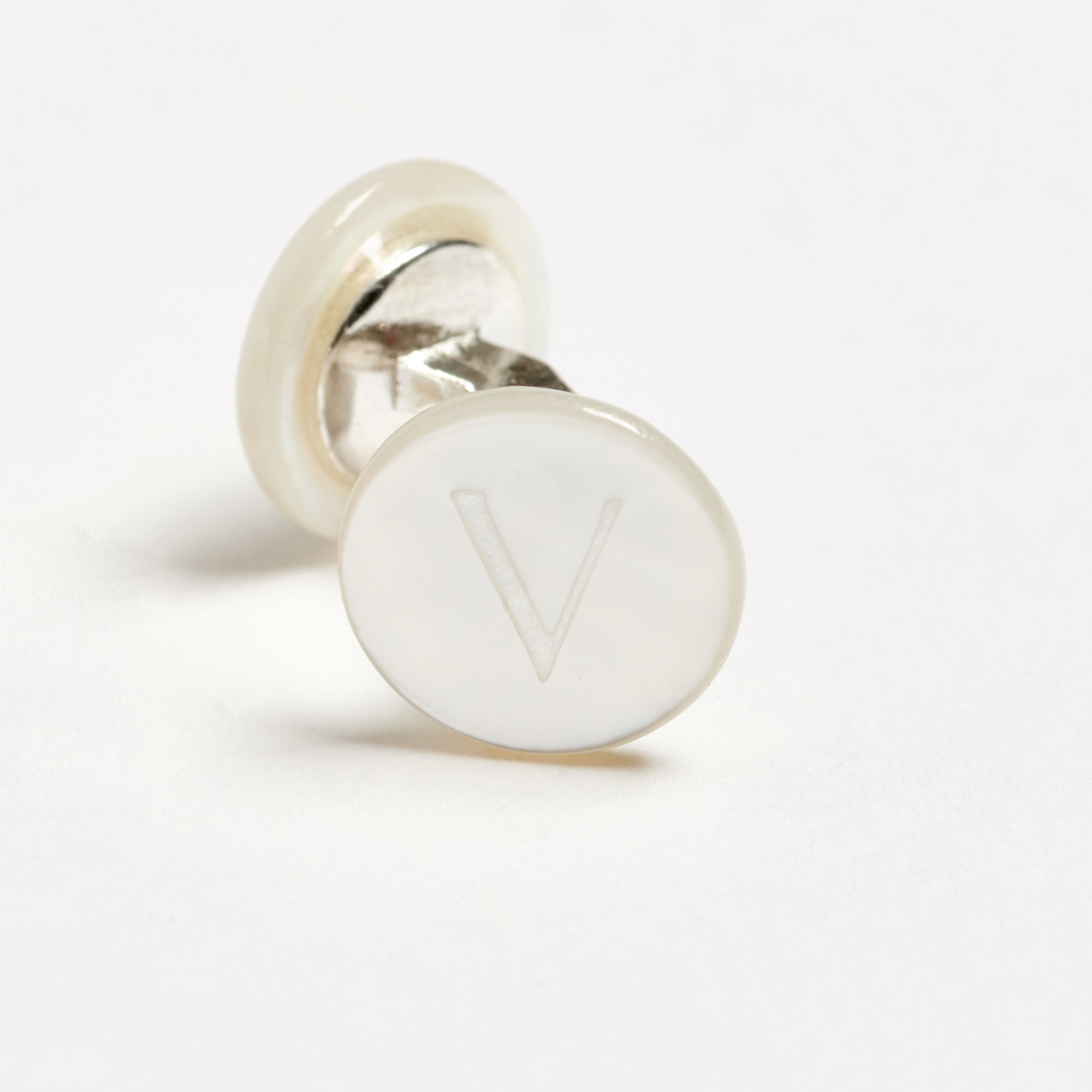 Mother-of-Pearl Initial Alphabet Cufflinks - V Day Alphabet Samuel Gassmann Cufflinks The Garnered 81C