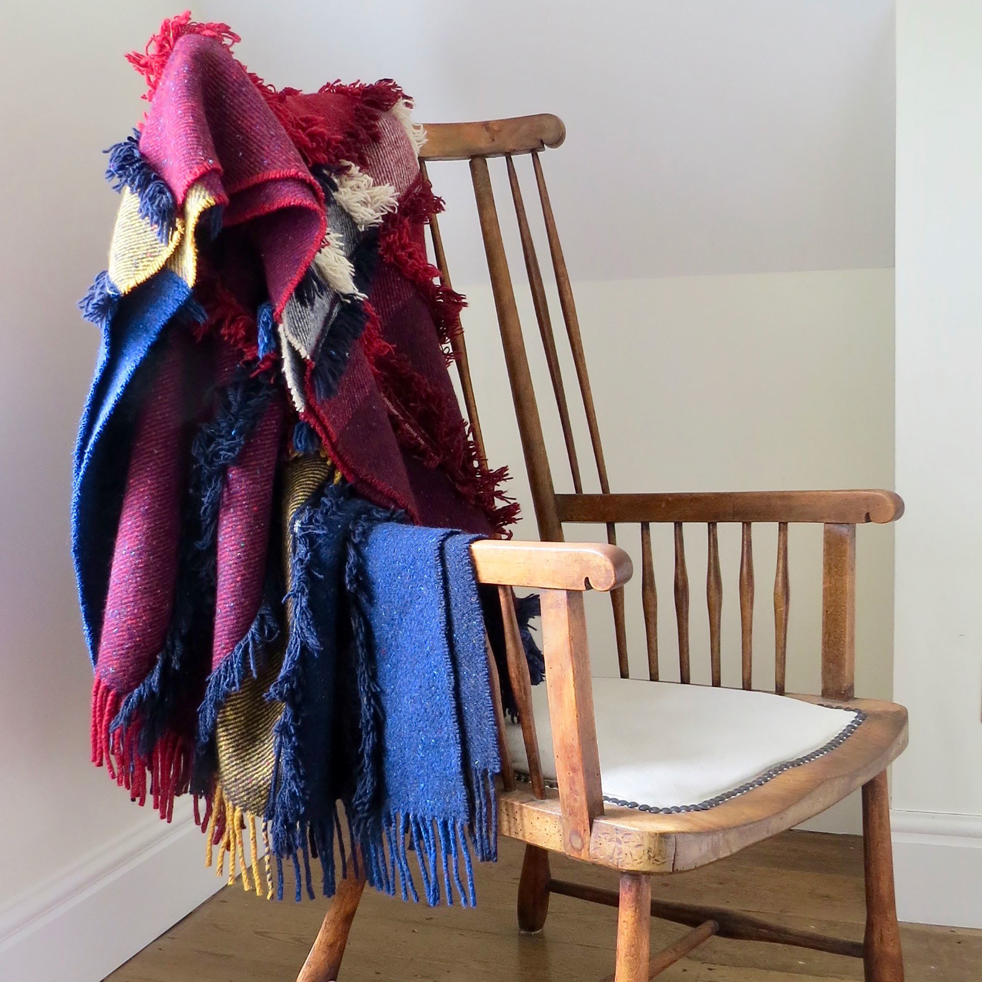 Large Tartan Handmade Tasselled Blanket - The Tweed Project Colourful Tasselled Blanket The Garnered Lifestyle
