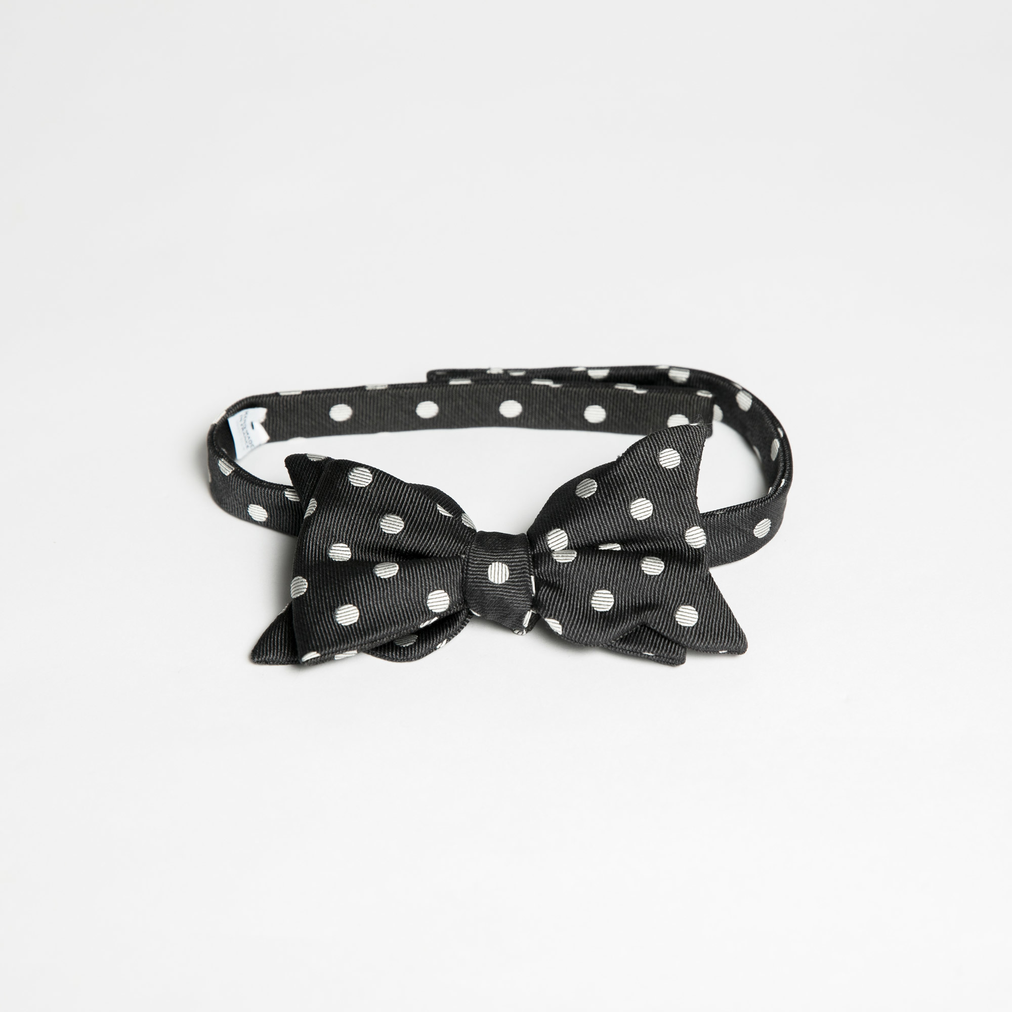 Dark Grey with White Polka Silk Bow-tie - Black White Large Polka Dot Bowtie Maison F The Garnered 002