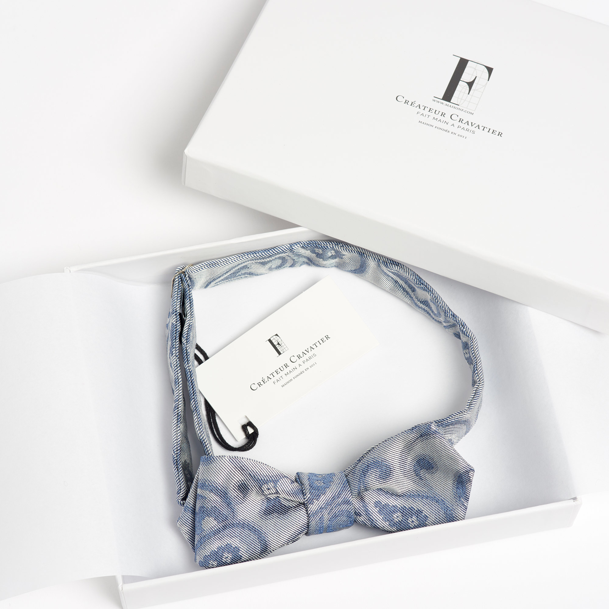 Pale Blue Paisley Silk Bow-Tie - Pale Blue Grey Bowtie Maison F Ties The Garnered 1