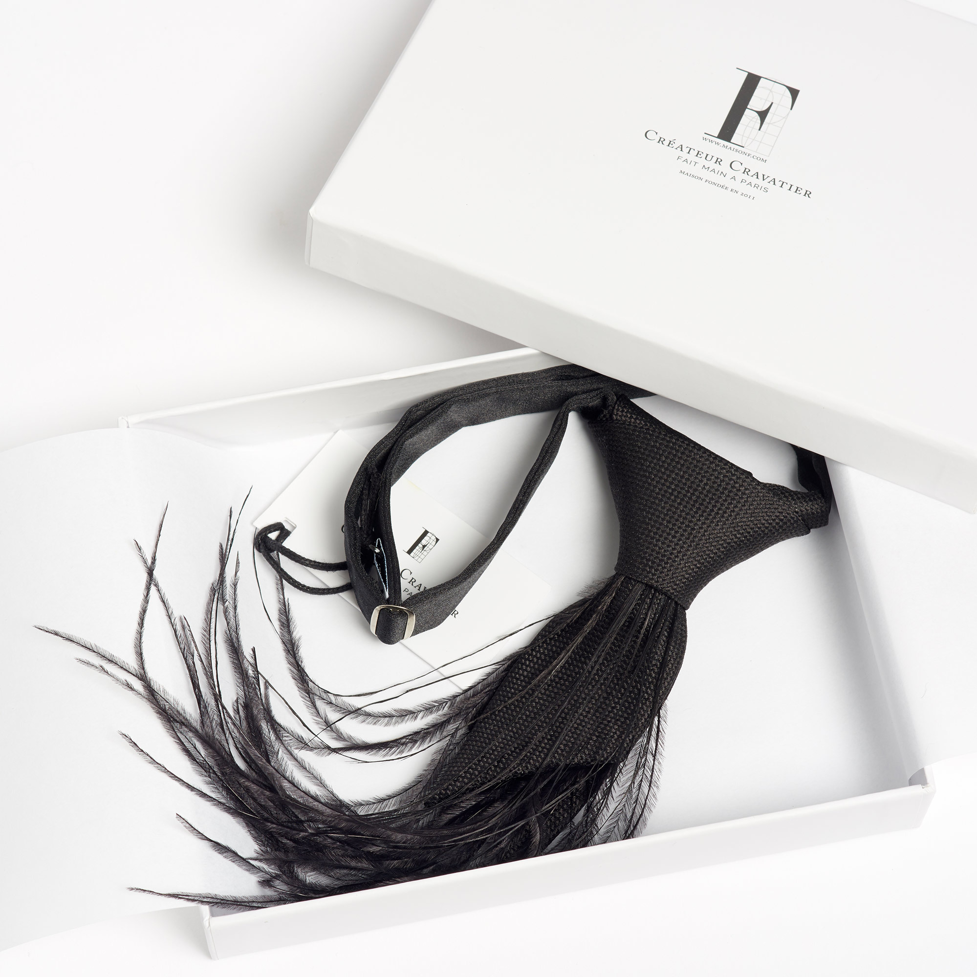 Black Silk Feather Tie - Black Feather Tie Maison F Ties The Garnered 45