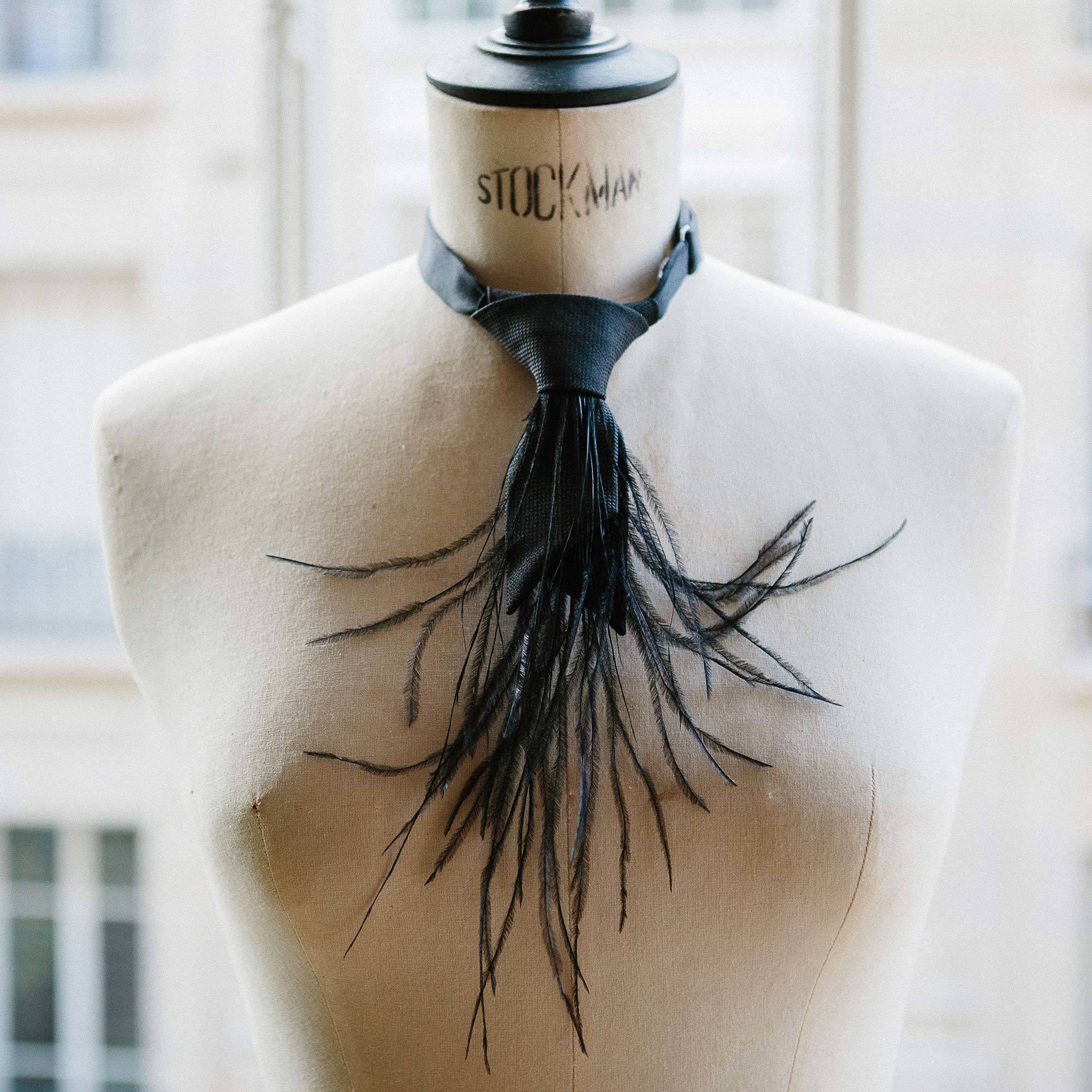 Black Silk Feather Tie - Black Feather Tie Maison F Ties The Garnered