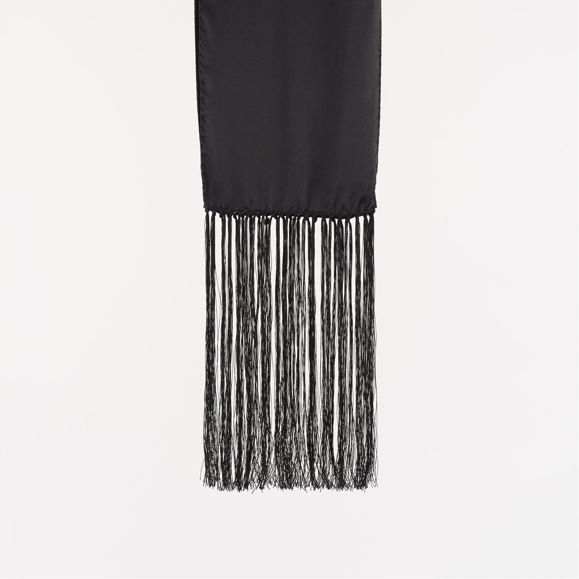 Black Silk Scarf with Long Fringe - Black Silk Scarf Maison F Scarves The Garnered 85