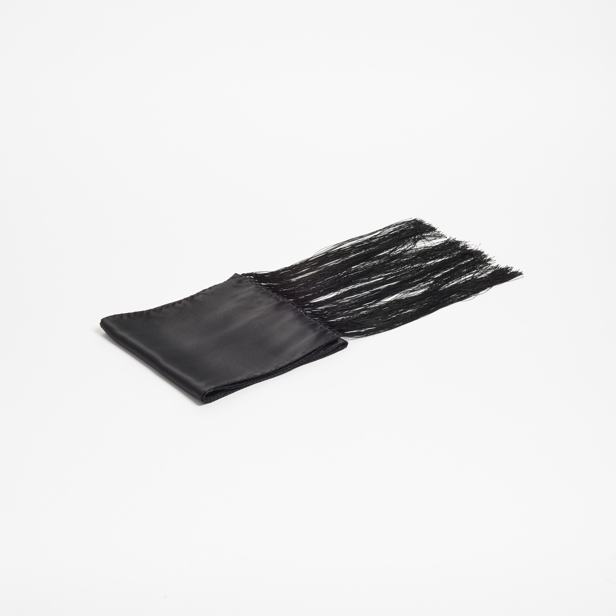 Black Silk Scarf with Long Fringe - Black Silk Scarf Maison F Scarves The Garnered 86