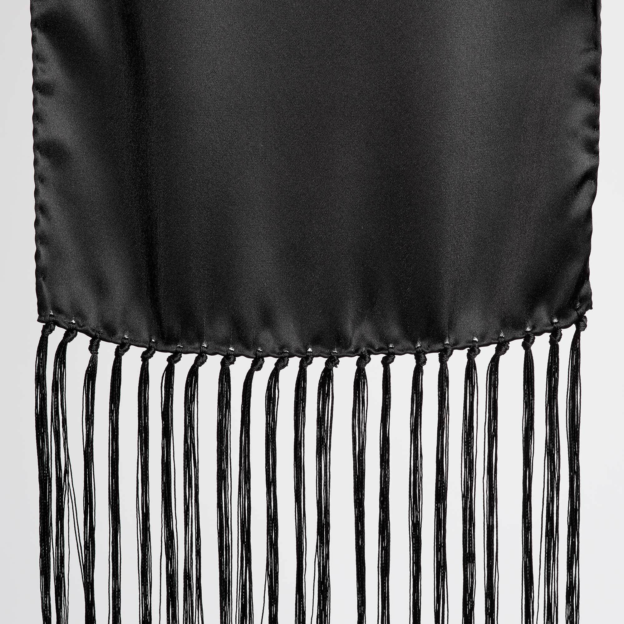 Black Silk Scarf with Long Fringe - Black Silk Scarf Maison F Scarves The Garnered50