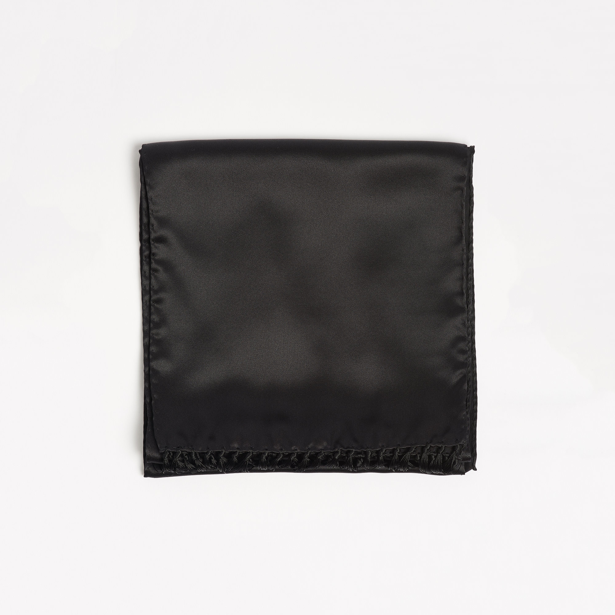 Black Silk Scarf with Long Fringe - Black Silk Scarf Maison F Scarves The Garnered52