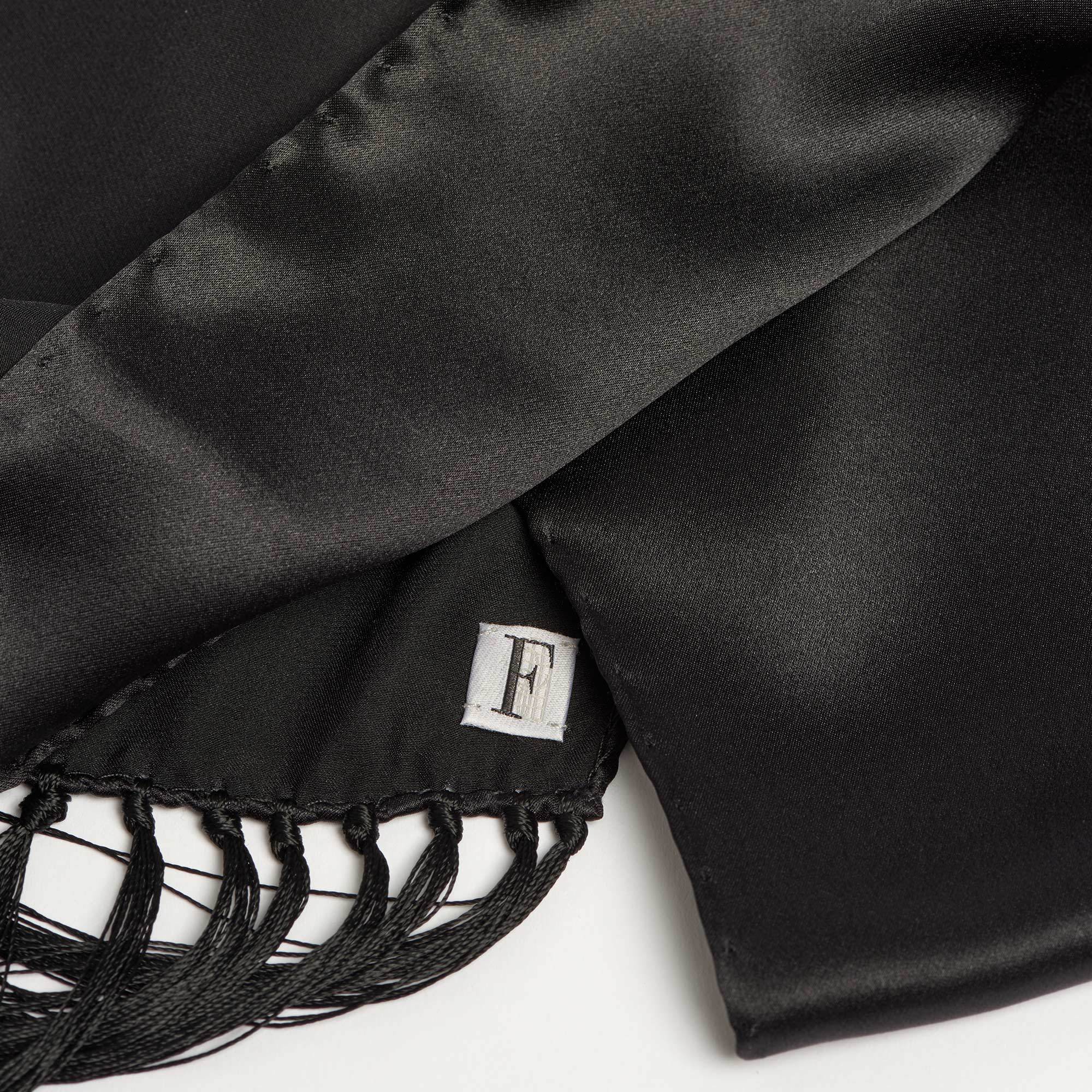 Black Silk Scarf with Long Fringe - Black Silk Scarf Maison F Scarves The Garnered53