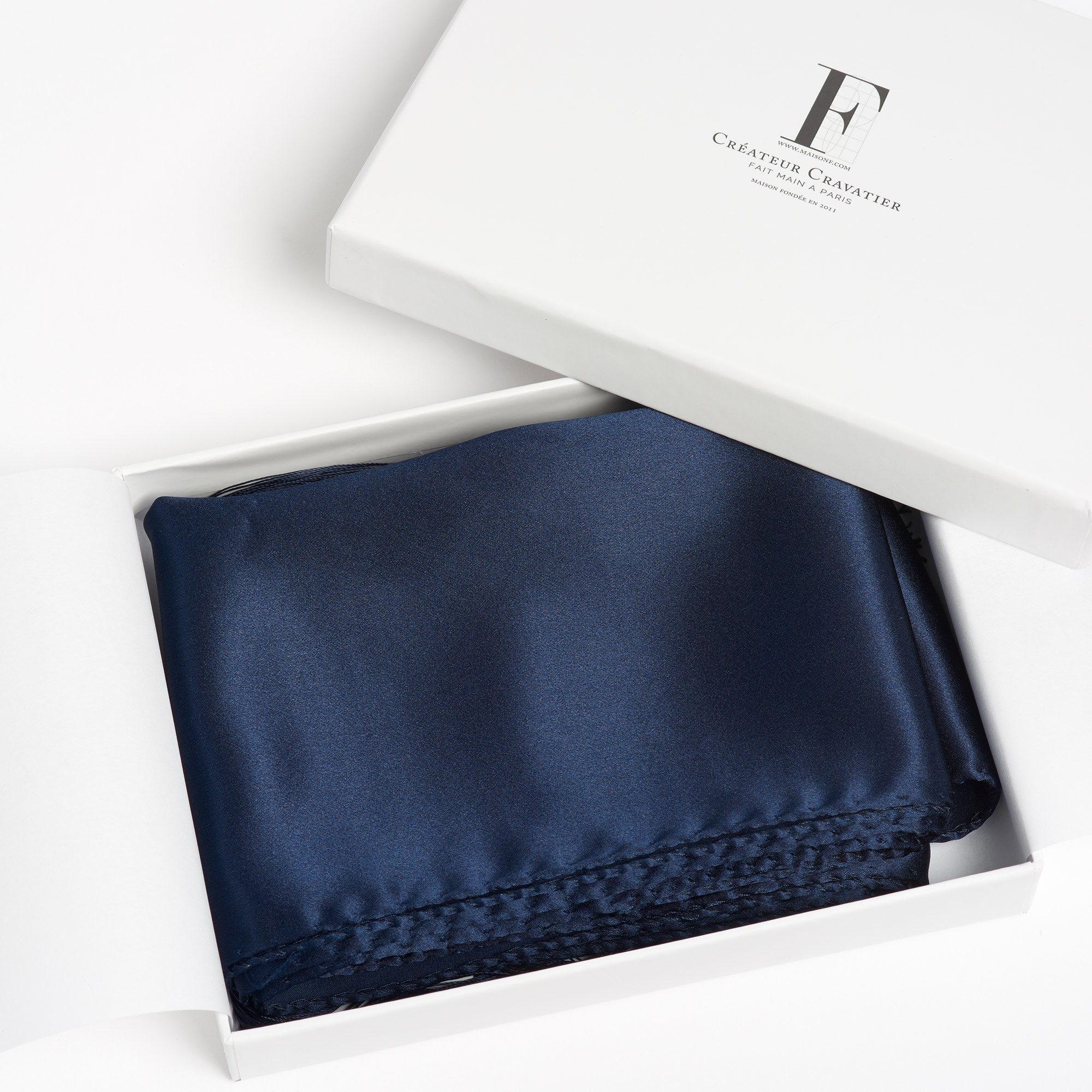 Navy Blue Silk Scarf with Long Fringe - Navy Silk Scarf Maison F Scarves The Garnered 54