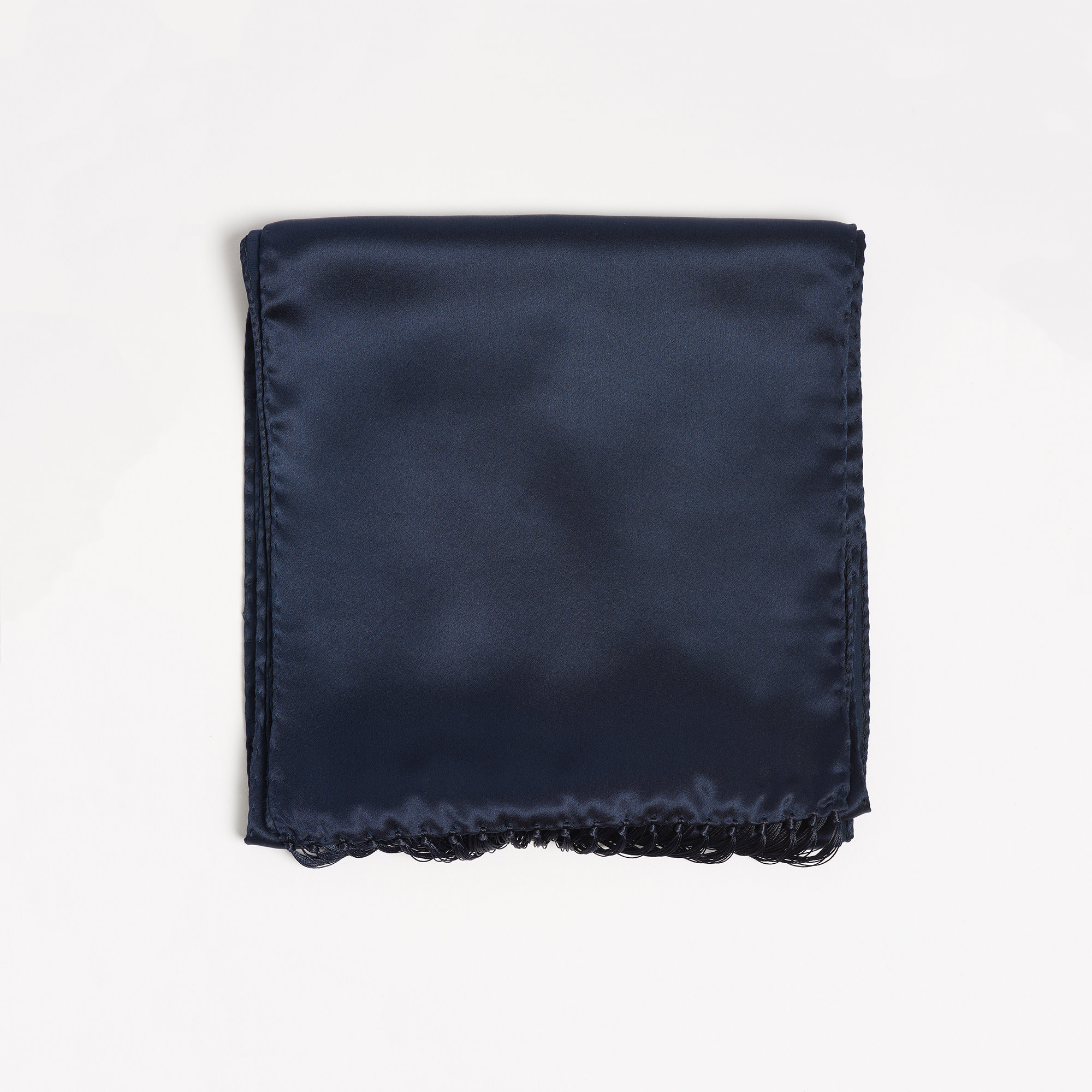Navy Blue Silk Scarf with Long Fringe - Navy Silk Scarf Maison F Scarves The Garnered 57