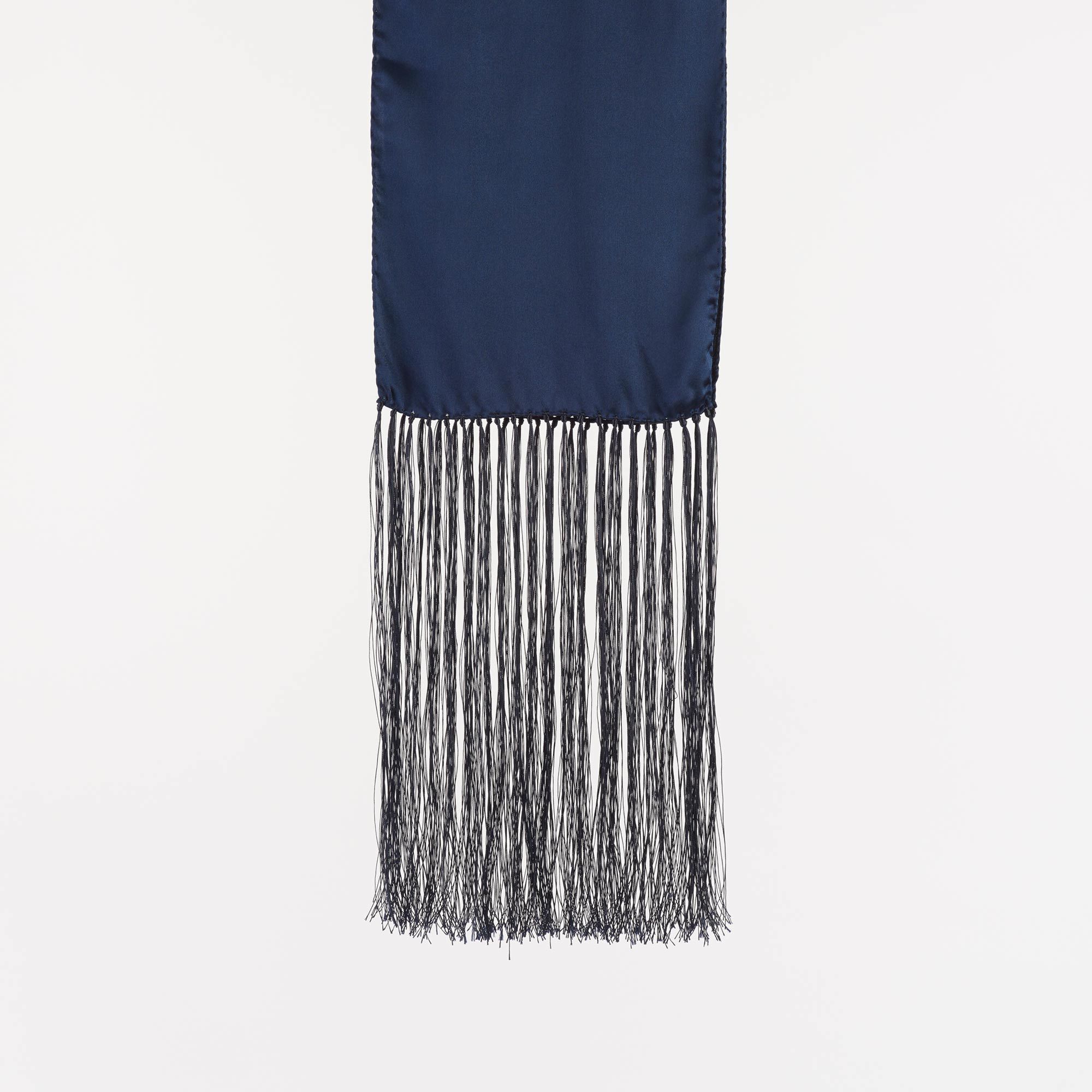 Navy Blue Silk Scarf with Long Fringe - Navy Silk Scarf Maison F Scarves The Garnered 87