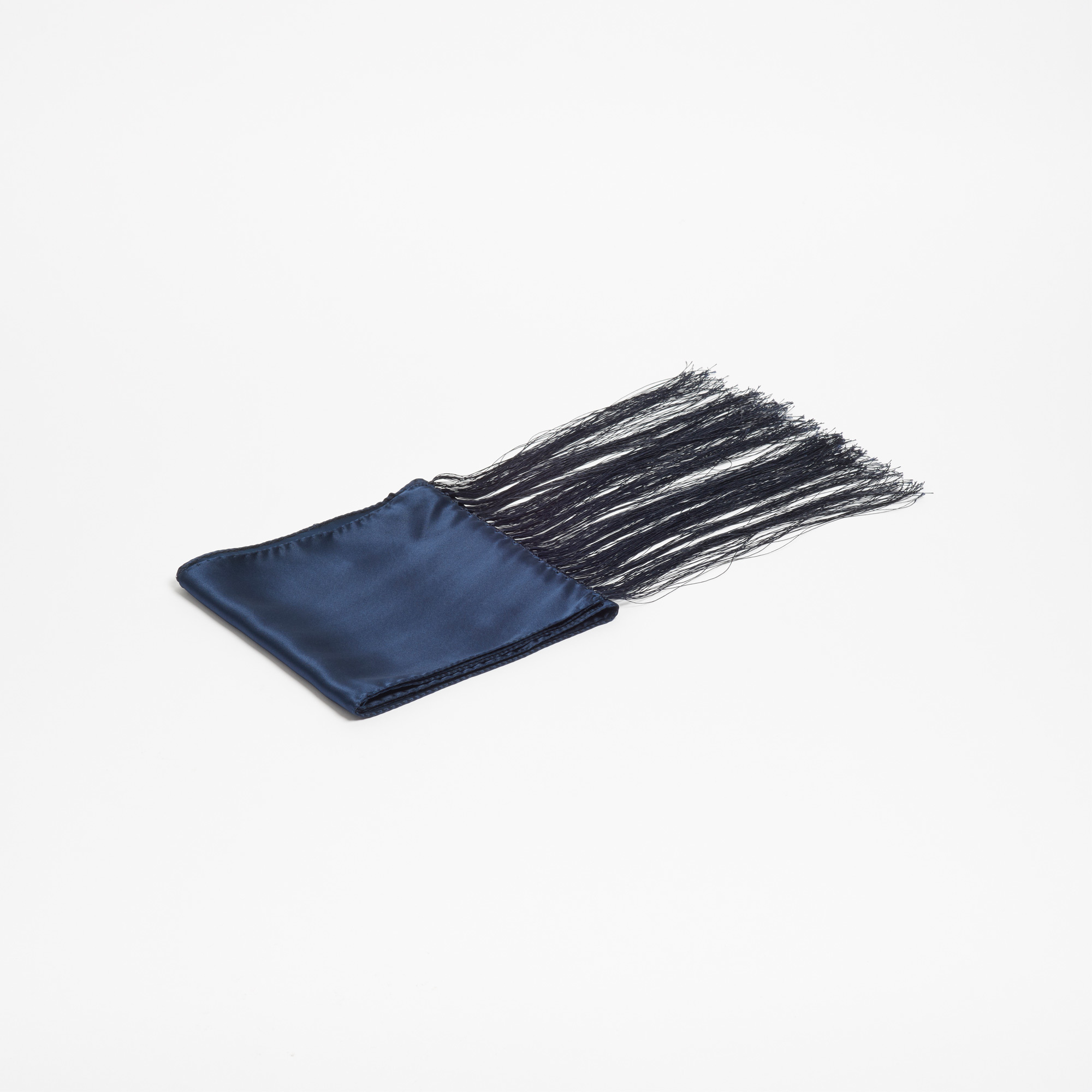 Navy Blue Silk Scarf with Long Fringe - Navy Silk Scarf Maison F Scarves The Garnered 88