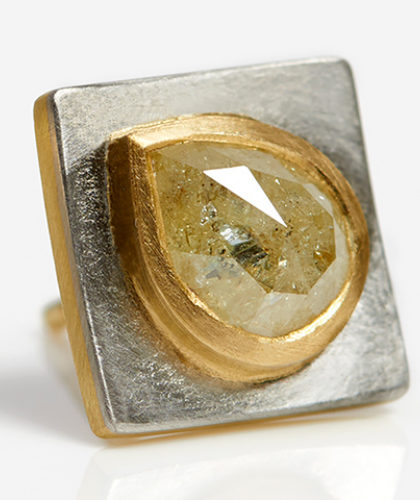 The Garnered - The Garnered Jean Scott Moncrieff White Yellow Gold Square Studs With Rose Cut Dia Detail Thumbnail