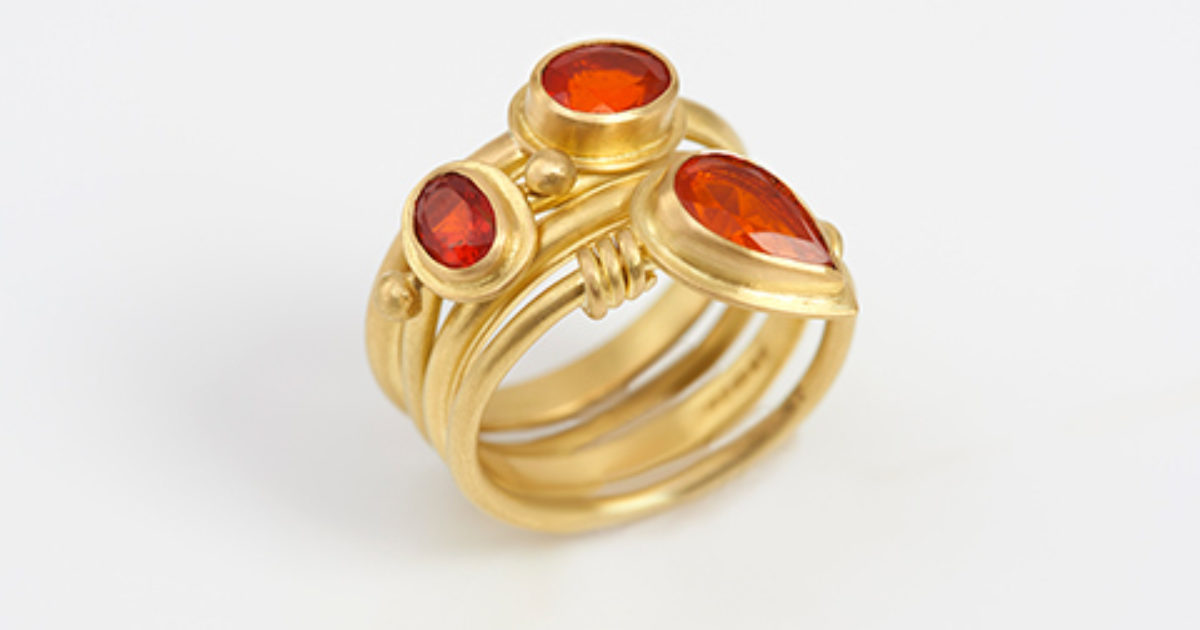 Jean Scott-Moncrieff Gold Ring Stack with Fire Opals | The Garnered