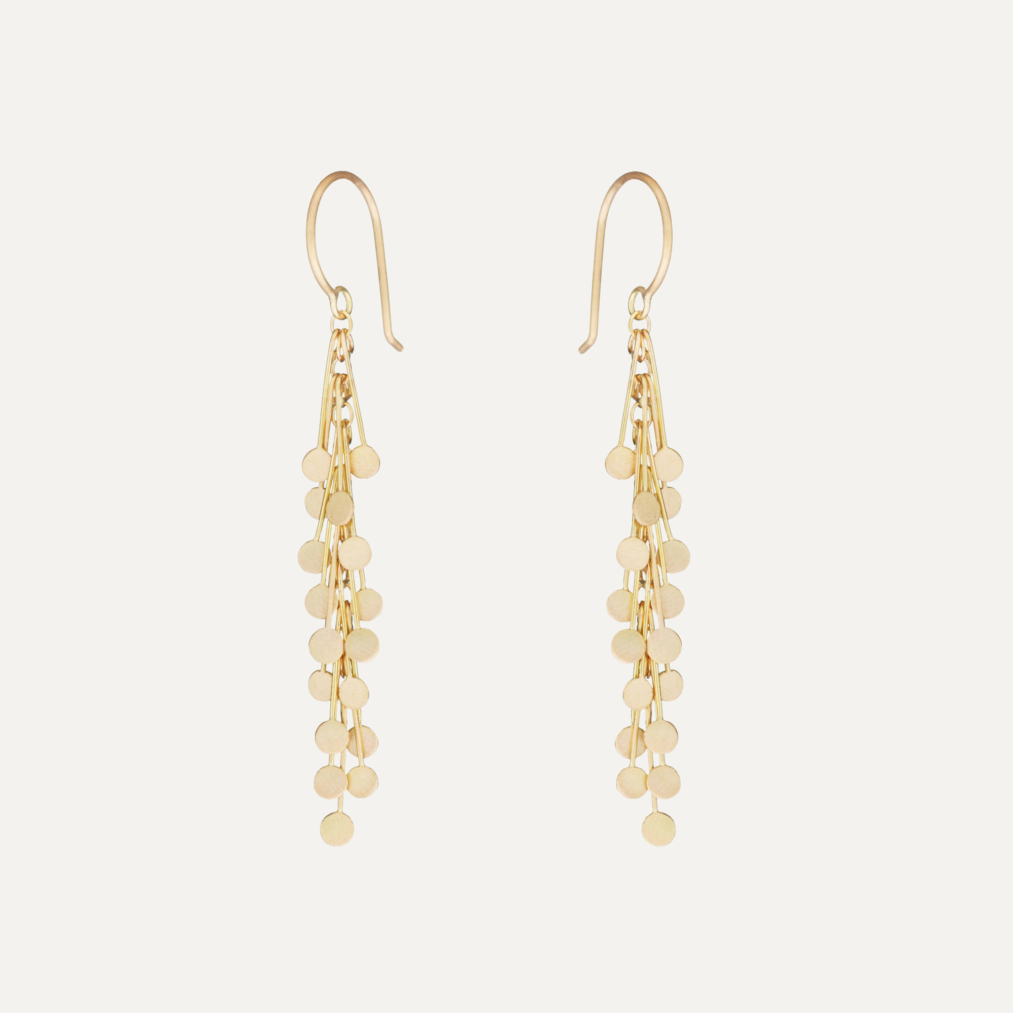 Handcrafted 18K Gold Medium Dot Long Earrings - The Garnered Sia Taylor Medium Dot 18 K Gold Dangle Earrings